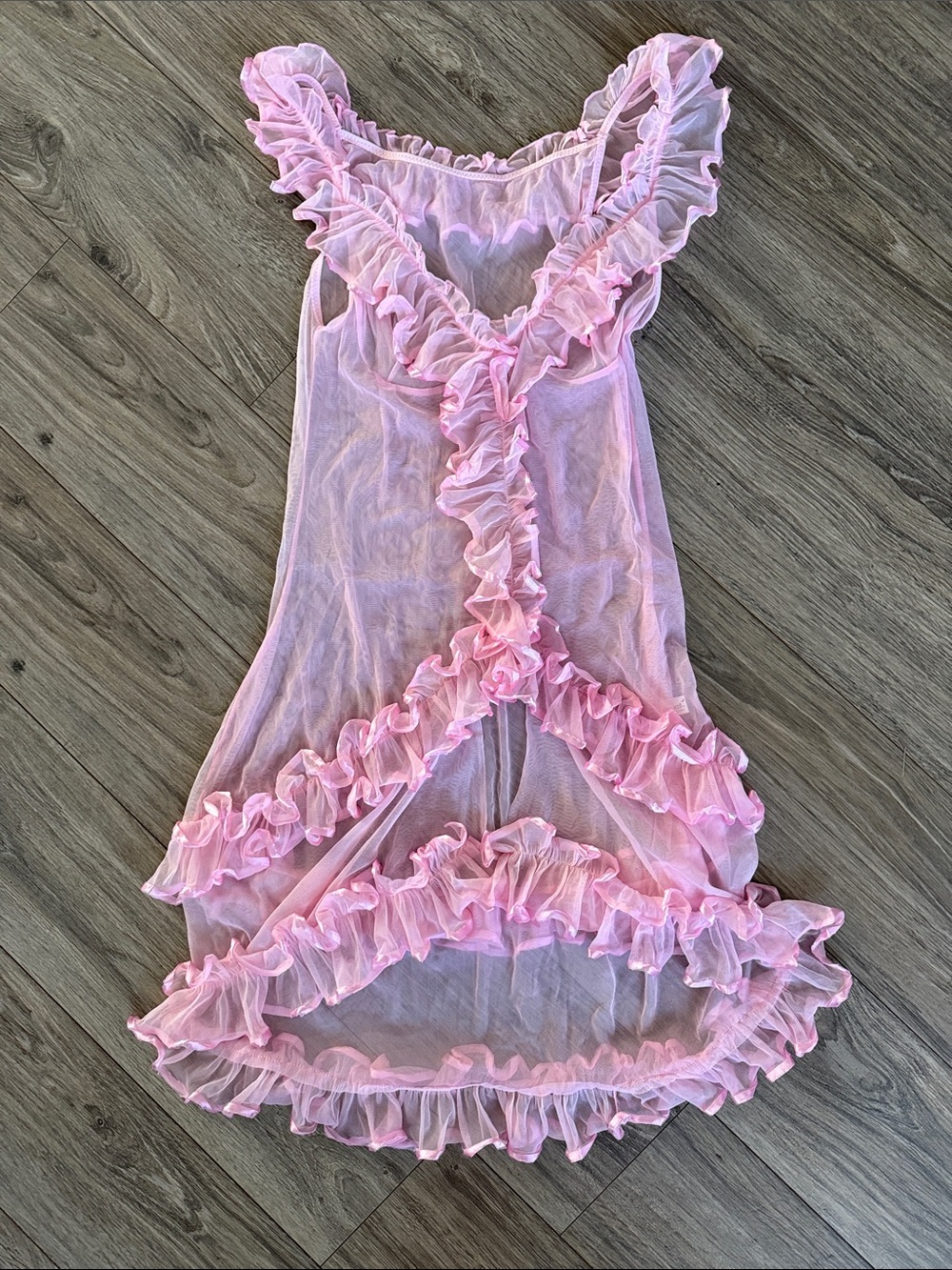 Ruffled Sheer Chemise Slip in Light Pink Sz Small